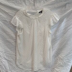 Adrianna Papell White Textured Blouse with Ruffle Sleeves